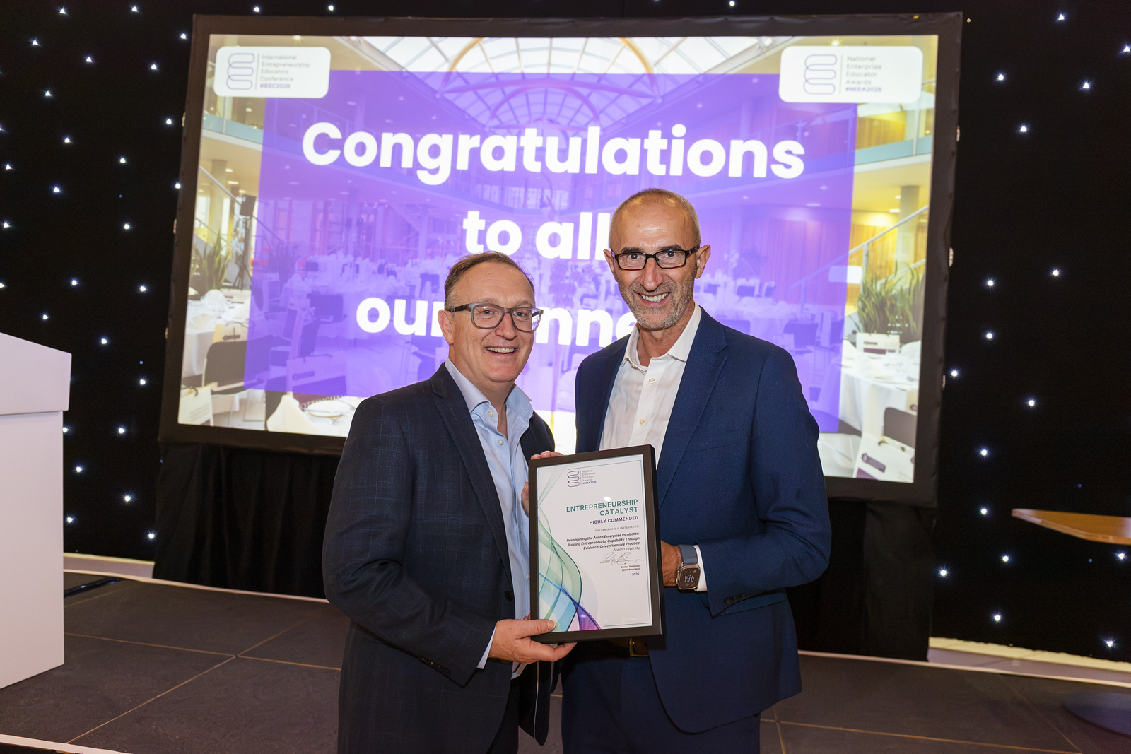 Ben McClure and Boban Tanovic with the Highly Commended certificate at the  awards ceremony
